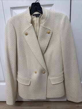 Vince Cream Textured Double-Breasted Blazer